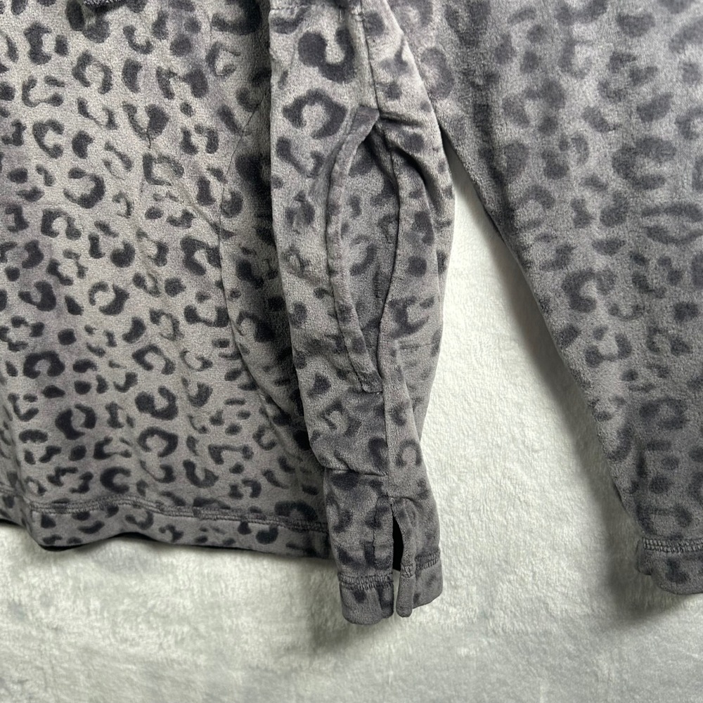 Blush by Us Angels Leopard Print Velour Hoodie Gray Medium 8 10 V Neck Pockets - Picture 8 of 9